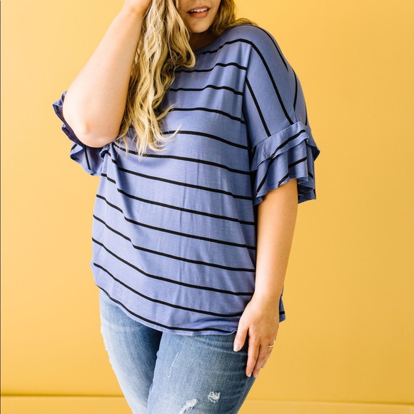 Twice as Nice Striped Ruffle Top in Denim - Picture 6 of 10